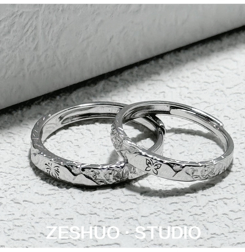 999足银蝴蝶情侣一对戒指素圈小众设计高级感可调节大小送女友