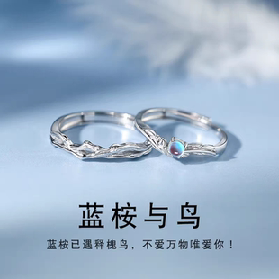 蓝桉与鸟纯银情侣戒指一对小众男女对戒轻奢高级感2025款送女友
