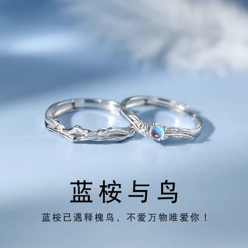蓝桉与鸟纯银情侣戒指一对小众男女对戒轻奢高级感2025款送女友
