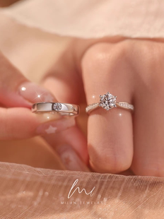 纯银情侣一对戒指男女款小众设计钻戒结婚仿真订婚求婚送老婆礼物