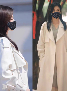 白色宽松风衣女以爱为营明星同款大衣秋冬款气质中长款大衣外套