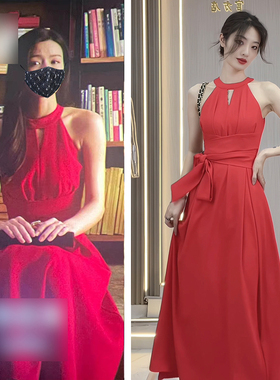 连衣裙女挂脖绑带收腰性感裙子消失的她文咏珊同款礼服名媛长裙