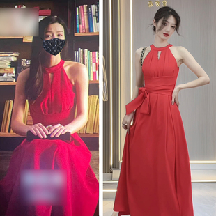 连衣裙女挂脖绑带收腰性感裙子消失的她文咏珊同款礼服名媛长裙