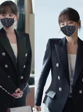 黑色西装外套女收腰高级感好事成双江喜同款修身气质小西服大衣