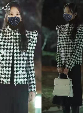 千鸟格毛呢外套女短款秋冬夏娃莱尔同款徐睿知修身小香风职业大衣