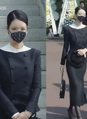 黑色修身西装裙上衣外套加半身裙鱼尾裙夏娃徐睿知同款套装小西服