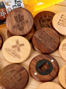 创意木质啤酒开瓶器定制刻字LOGO家用瓶起子磁吸冰箱贴装饰开酒器