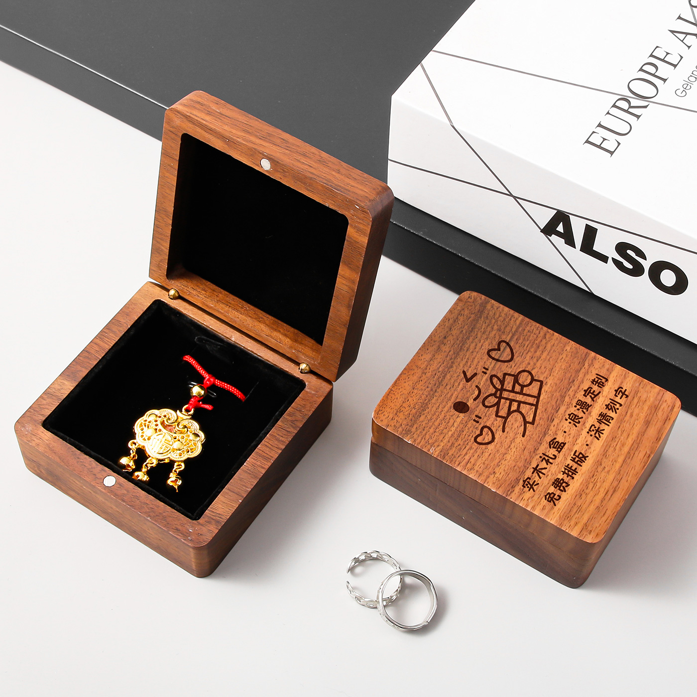 实木胡桃木项链盒首饰盒定制刻字