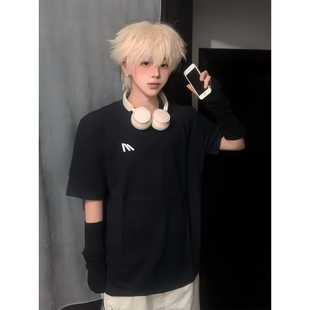 小领口刺绣短袖 2026新款 凉感美式 修身 透气上衣 T恤男健身正肩夏季