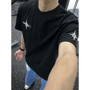 情侣装 2026新款 T恤男宽松圆领百搭潮牌同款 街头刺绣黑色短袖 美式