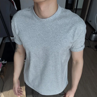 索罗娜250g速干凉感冰皮男正肩t恤显大打底小领口boxy短袖 休闲T恤