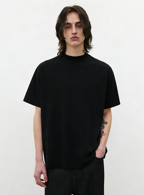 索罗娜速干凉感抑菌小领口boxy版型基础款百搭短袖T恤男重磅上衣