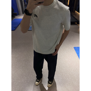 T恤男修身 新款 美式 复古简约刺绣圆领小领口短袖 透气凉感打底衫