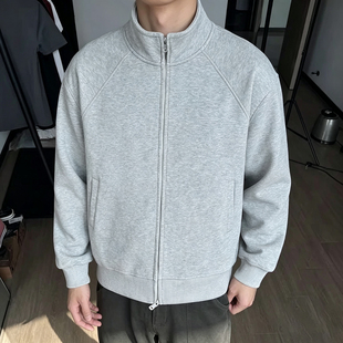 BAD END 美式重磅立领双拉链开衫卫衣男款秋冬季加绒加厚宽松外套