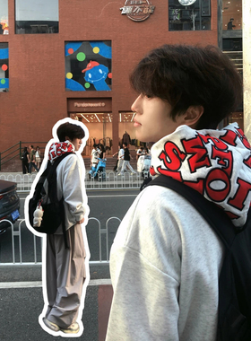 新款美式刺绣宽松连帽卫衣男女秋冬情侣潮流百搭国潮重工加绒外套