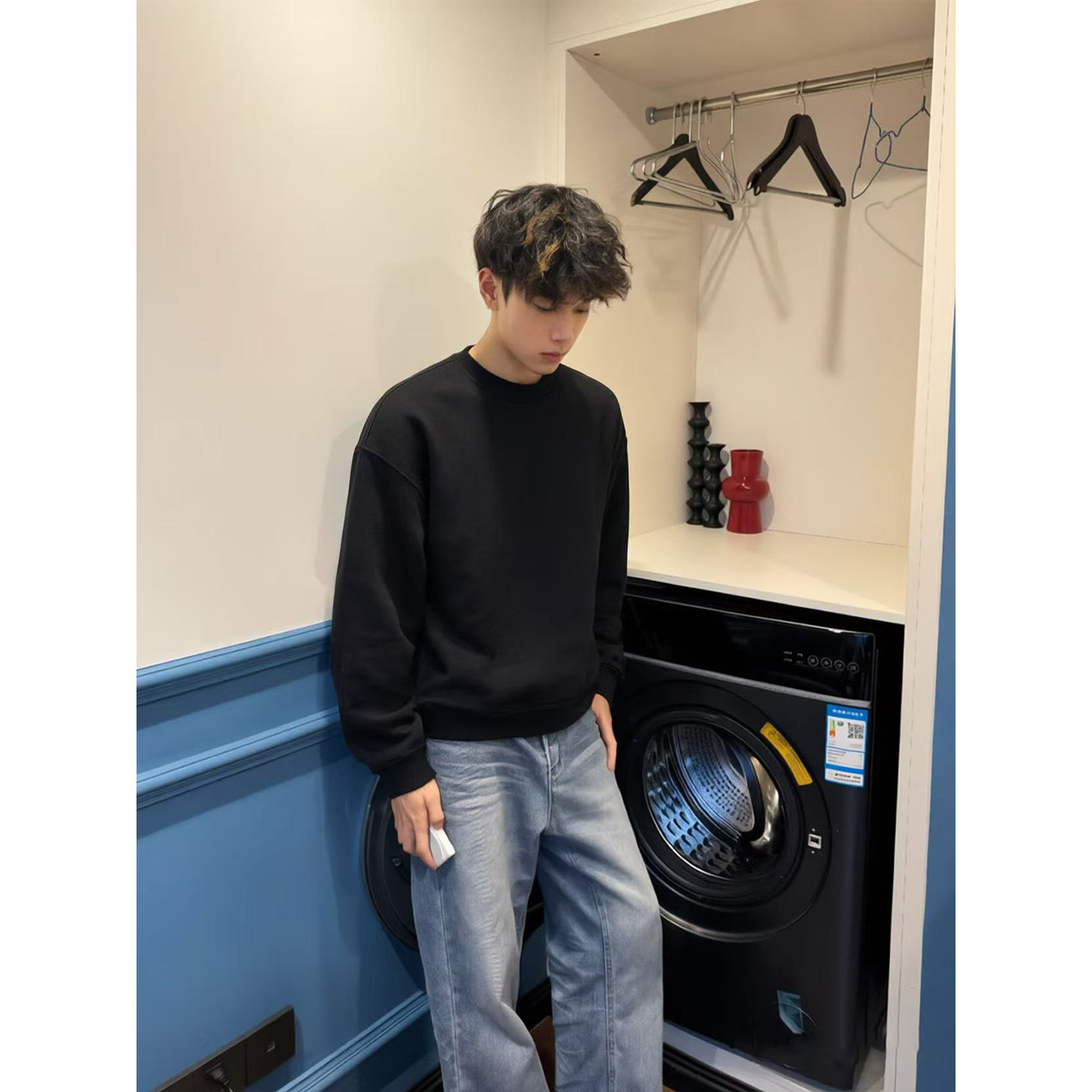 美式小领男士卫衣显壮圆领卫衣