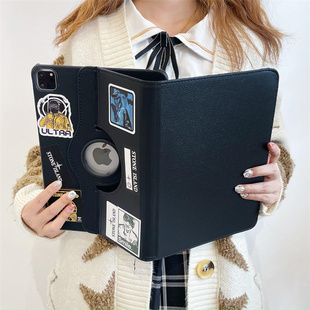 ins黑色旋转支架皮套适用ipad保护套10.2寸9代苹果Air4/5平板套10.9寸防摔ipadpro11寸潮牌12.9寸半包mini6壳