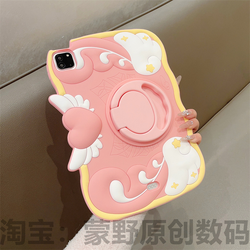 粉色爱心适用2021新款ipad10.2寸防摔ipad9.7翅膀mini6可旋转支架保护壳苹果4平板air5保护套pro11寸10代全包