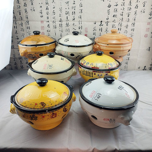 酒精炉双狮盅保温炉水墨风陶瓷