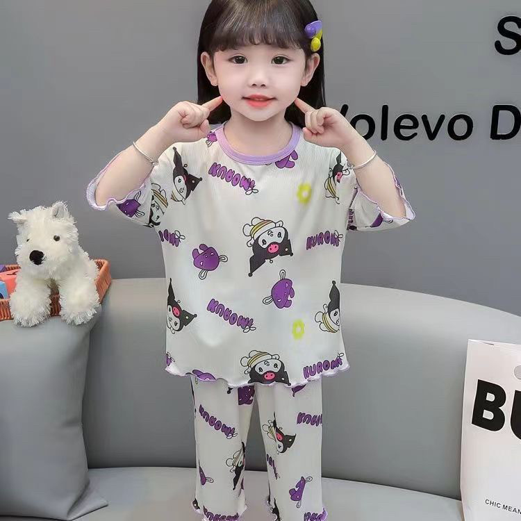 冰丝宝宝睡衣夏季薄款套装洋气女童夏装两件套家居服小童空调服女