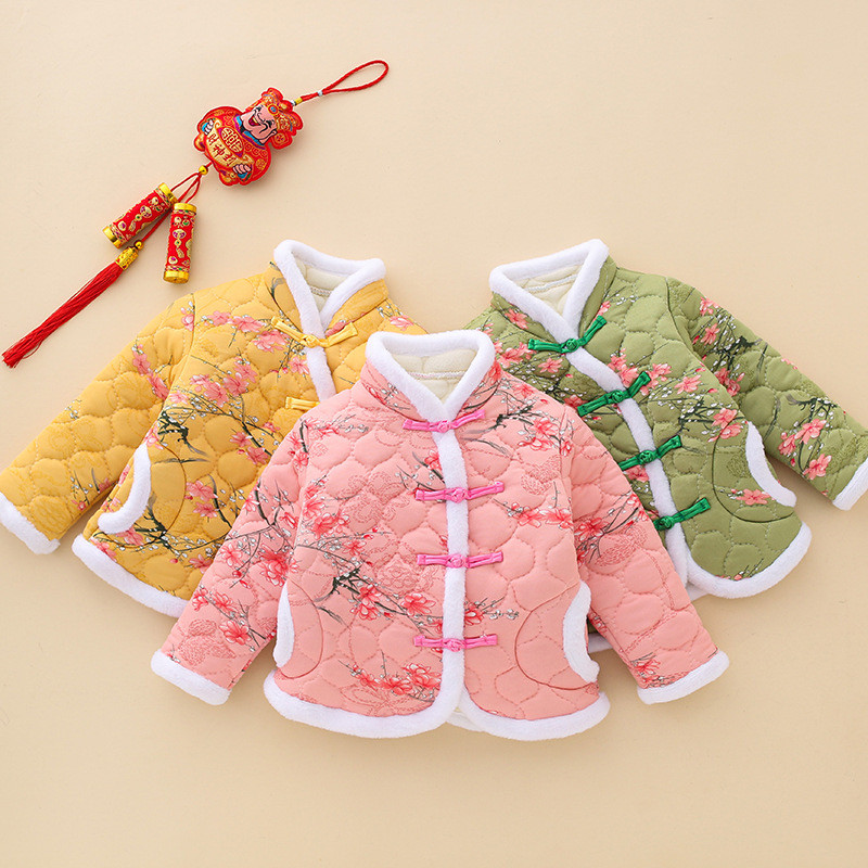 女童棉服棉袄东北大花棉袄秋冬中国风女孩棉衣外套拜年服