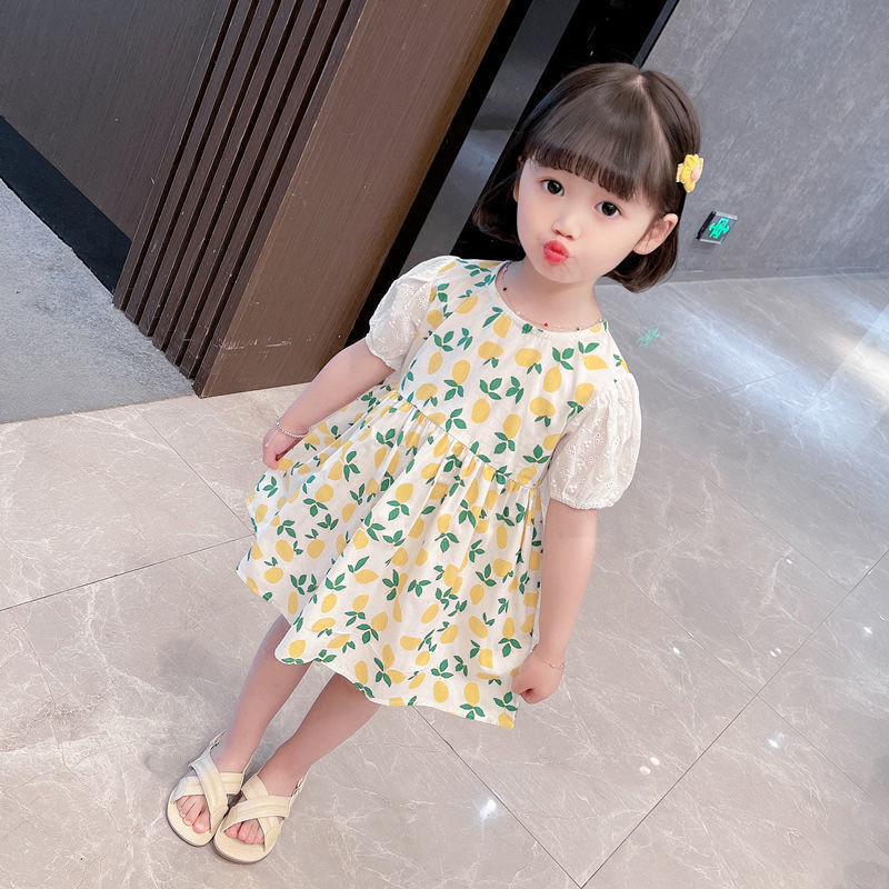 女童夏季纯棉碎花公主裙女宝宝短袖泡泡袖儿童连衣裙田园小清新款