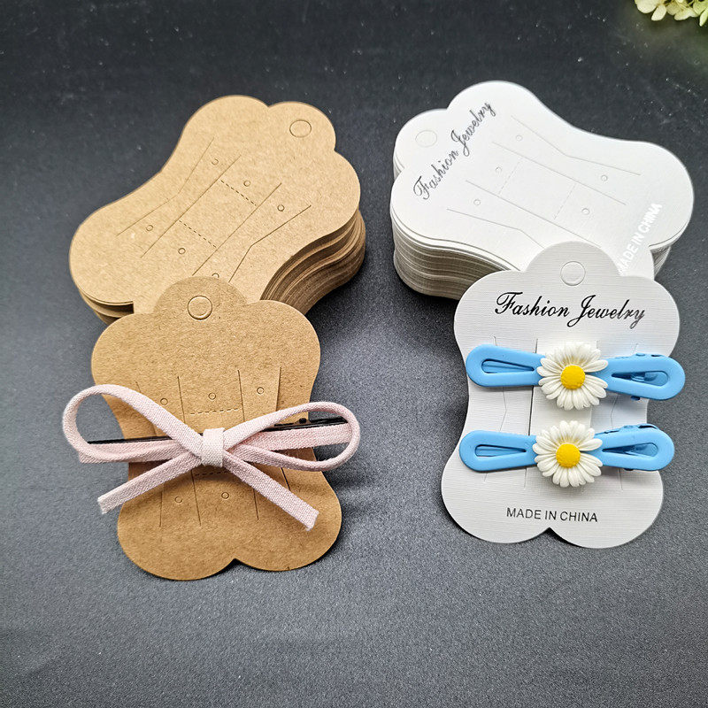 发卡发夹发饰卡片牛皮纸卡牌头饰挂卡梅花形状头绳卡包装卡无字卡