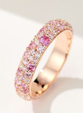 甜美系糖果色钻戒S925银日常通勤彩钻碎钻排戒时尚粉钻女厂家直销