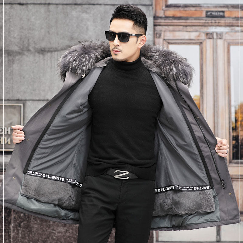 파커 남성 겨울 새 렉스 토끼 모피 자켓 여우 모피 코트 HAINING 모피 라이너 남성용 중간 길이 스타일