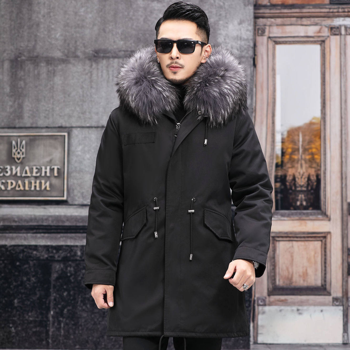 파커 남성 겨울 새 렉스 토끼 모피 자켓 여우 모피 코트 HAINING 모피 라이너 남성용 중간 길이 스타일