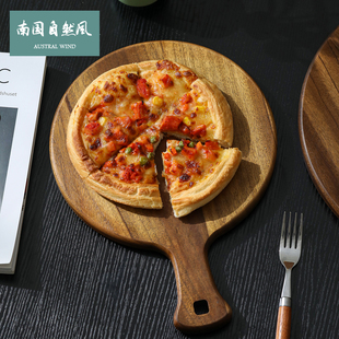 圆形披萨盘商用实木披萨板托盘木质9/10/12吋牛排餐板辅食板定制