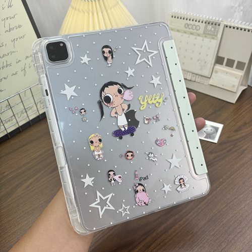 韩系少女抹茶绿高级感气质女适用2025ipad12.9平板保护壳带笔槽支架苹果pro11寸air6/mini7亚克力保护套防摔8