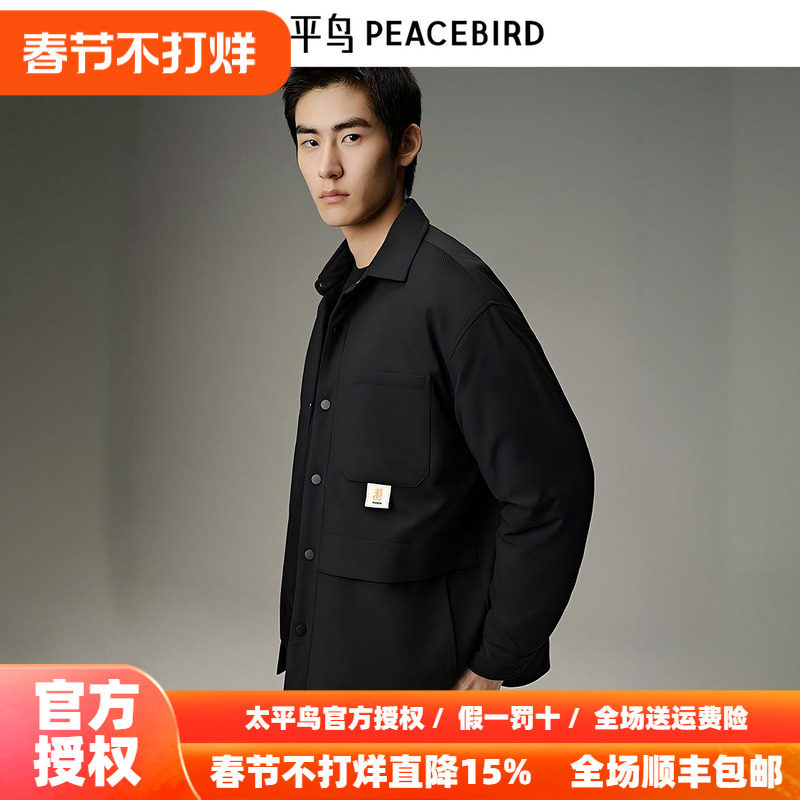 太平鸟男装 潮流工装衬衫式鹅绒羽绒服男B2ACD4C18