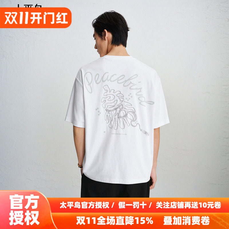 【商场同款】太平鸟男装圆领印花T恤2026秋新款刺绣短袖B2CNG1119