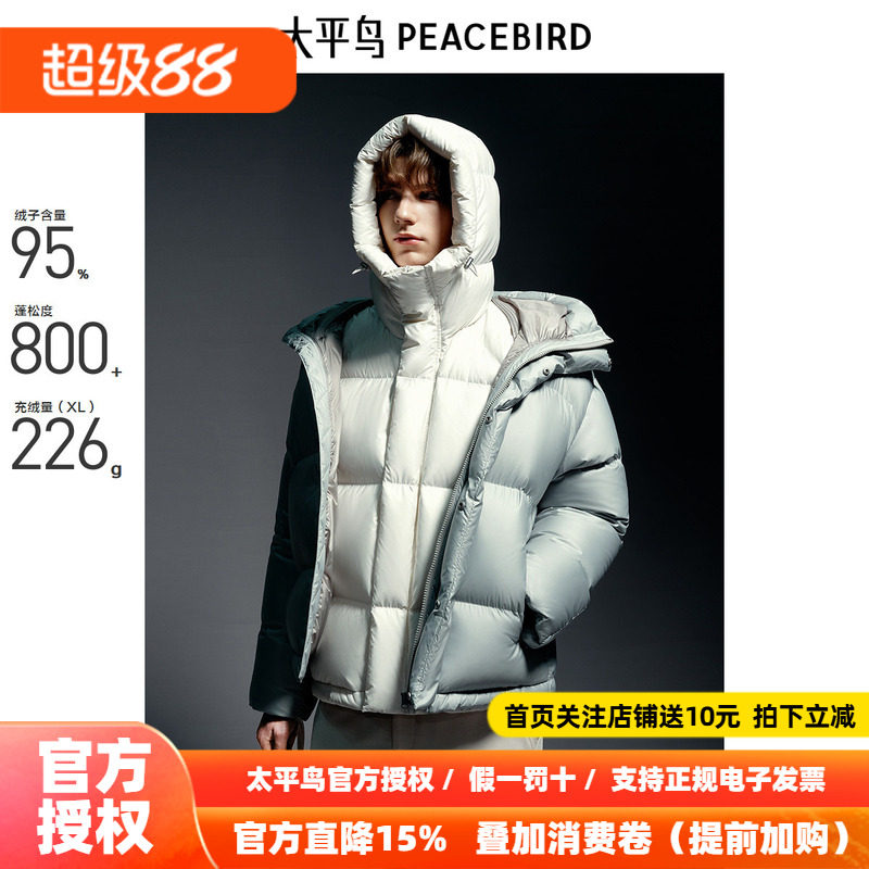 【商场同款】太平鸟男装 95%进口鸭绒面包服连帽羽绒服B1ACE4304