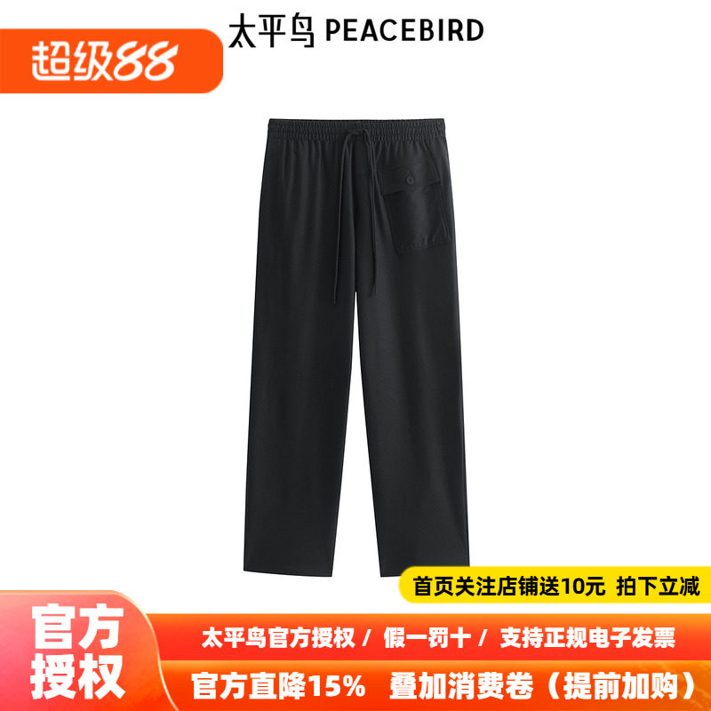 【商场同款】太平鸟男装休闲裤25夏新款直筒工装小黑裤 B1GBF2336