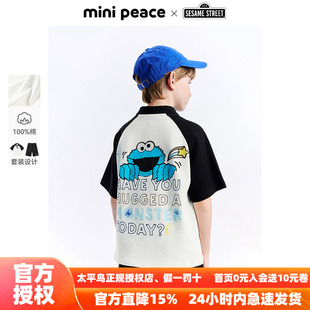 儿童套装 MINIPEACE×芝麻街联名男童polo衫 新款 短裤 男 两件套夏季