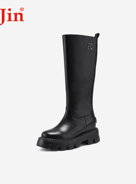 iiJin艾今25秋冬新9cm厚底内增高超轻真皮时尚简约长筒靴女724SNE