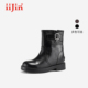 iiJin艾今26春新8cm厚底内增高复古水洗油蜡皮短筒西部靴女594NNG