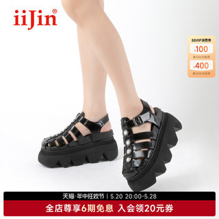 iiJin艾今23夏10cm超轻厚底内增高松糕罗马凉鞋猪笼鞋女YF855OWB