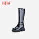 iiJin艾今秋冬9cm厚底内增高真皮搭扣时尚 高筒骑士长靴女916SKA