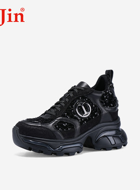 iiJin艾今官方秋冬10cm厚底内增高潮流拼接休闲老爹鞋女976AYXB