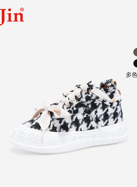 iiJin艾今24新品7cm厚底内增高千鸟格织物低帮休闲鞋女AF136AWEJ