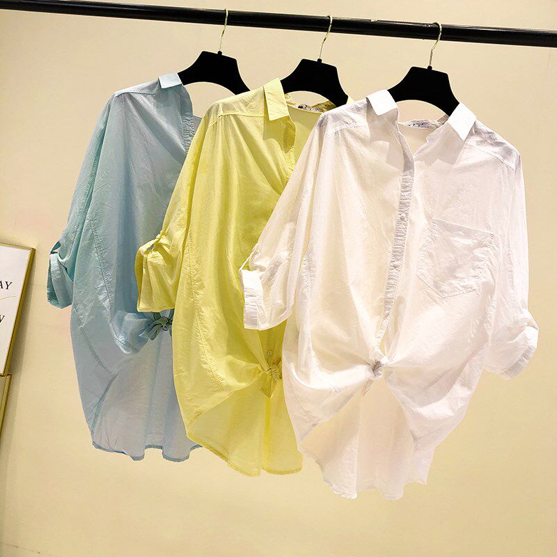 纯色衬衫女七分袖薄款长袖方领中长款宽松洋气上衣2019春夏新款潮在类目 女装/女士精品, 衬衫中 - 来自Buy2taobao.com提供专业的淘宝代购服务