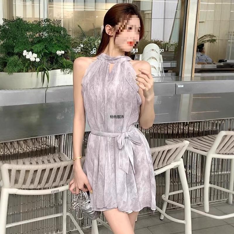 新中式国风挂脖吊带连衣裙女装2025新款夏季小个子小众设计感短裙