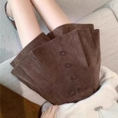 设计感灯芯绒裙裤 女秋冬胖m复古减龄百褶高腰条绒A字阔腿短裤 外穿