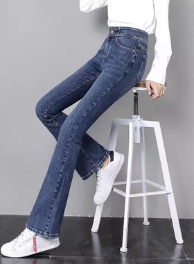 弄格黑色高腰显瘦牛仔裤女2025年春秋新款弹力修身百搭微喇叭长裤