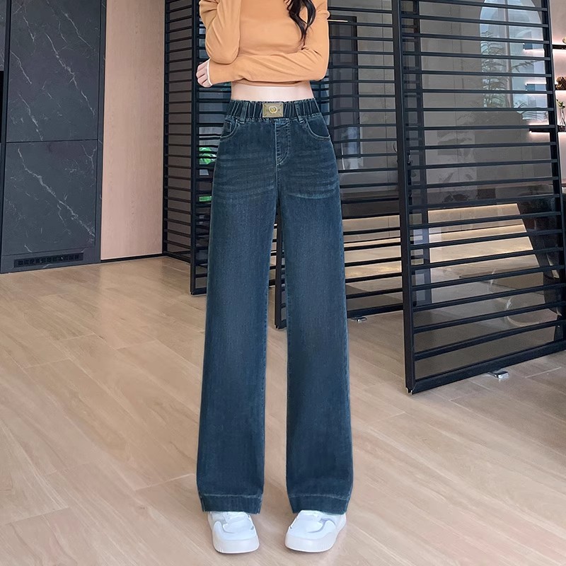直筒牛仔裤女秋冬窄版阔腿裤子