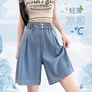 轻薄莱赛尔天丝牛仔短裤 女夏季 2025新款 高腰阔腿宽松a字五分中裤