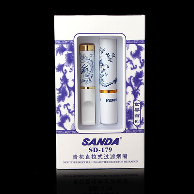 三达烟嘴SD-179 青花瓷直拉式循环过滤烟嘴可清洗 金色银色随机发